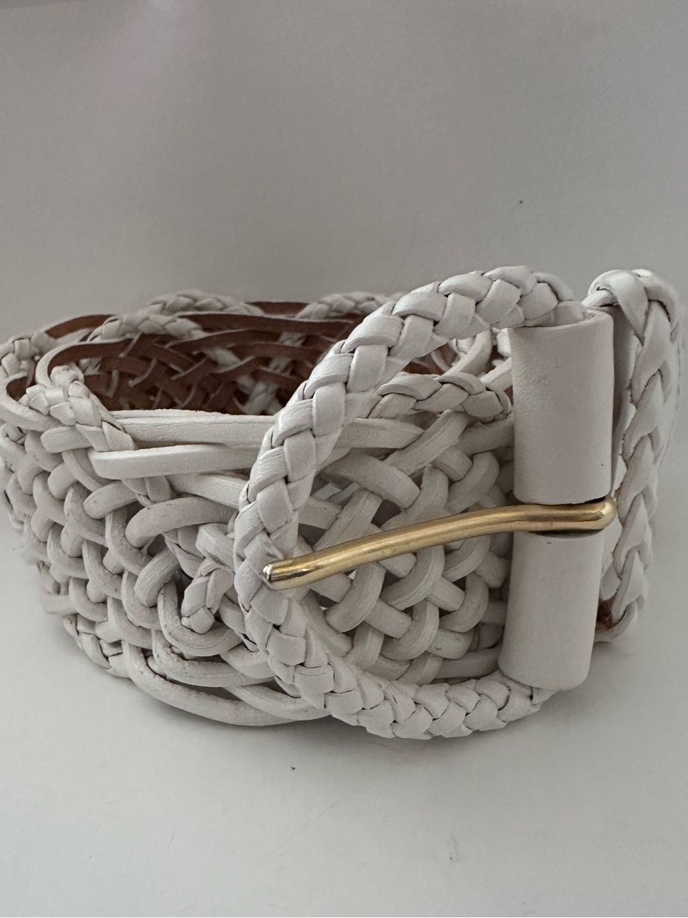 Talbots wide braided white leather belt Xs